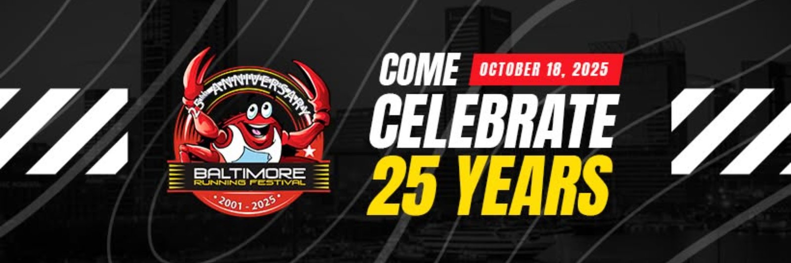 Runners racing through downtown Baltimore during the Baltimore Running Festival